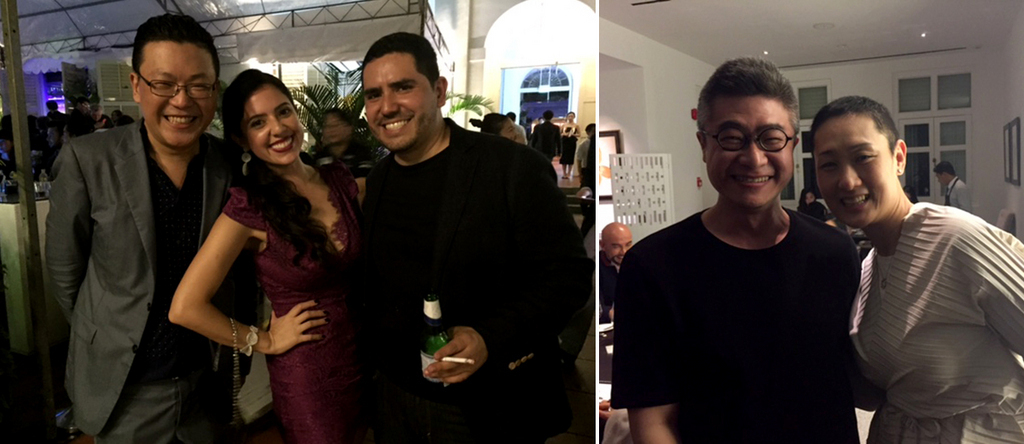 左：艺术登陆新加坡的Tom Tandio，Pablo Espinel R.以及Aurora Spinel；右：艺术家张奕满与新加坡泰勒版画院的余惠美.
