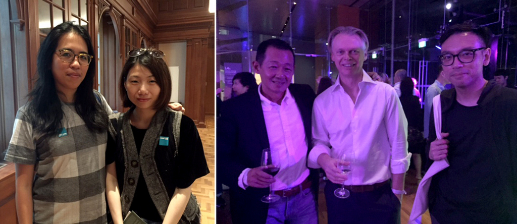 左：Spring Workshop的策展人李绮敏与《Art Review Asia》的林昱；右：策展人Enin Supriyanto，画廊家Michael Janssen以及艺术家何子彦.