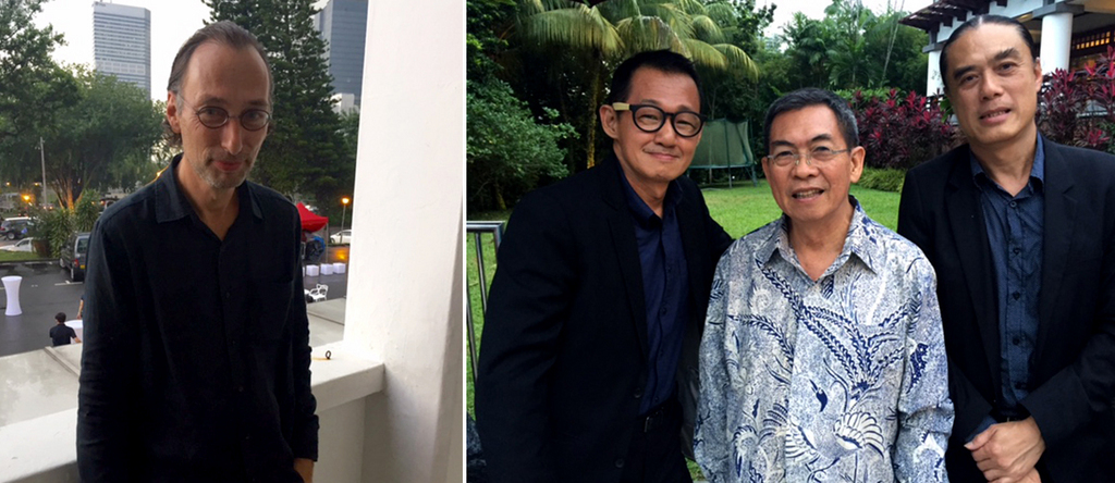 左：香格纳画廊的 Lorenz Helloing；右：策展人Enin Supriyanto与艺术家FX Harsono及Aye Ko.