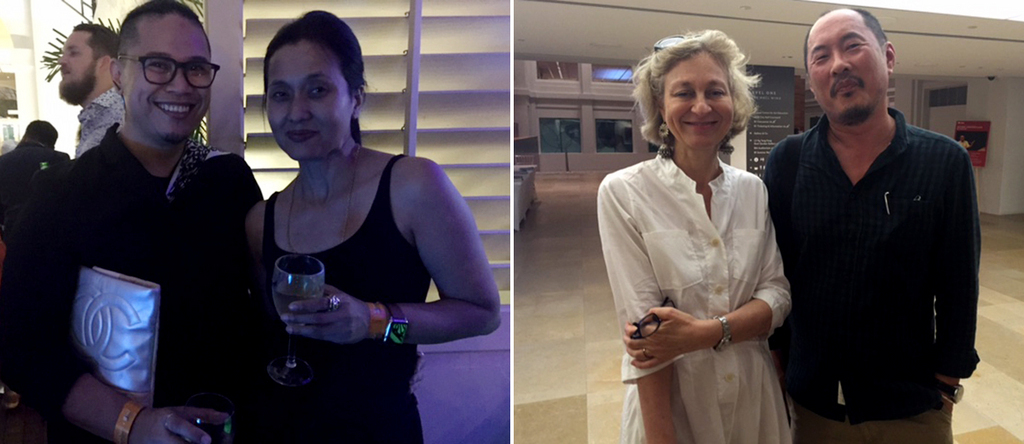 左：英国文化协会的Diaz Parada与巴塞尔博览会的Amalia Girjono；右：策展人Iola Lenzi与艺术家Manit Sriwanichpoom.