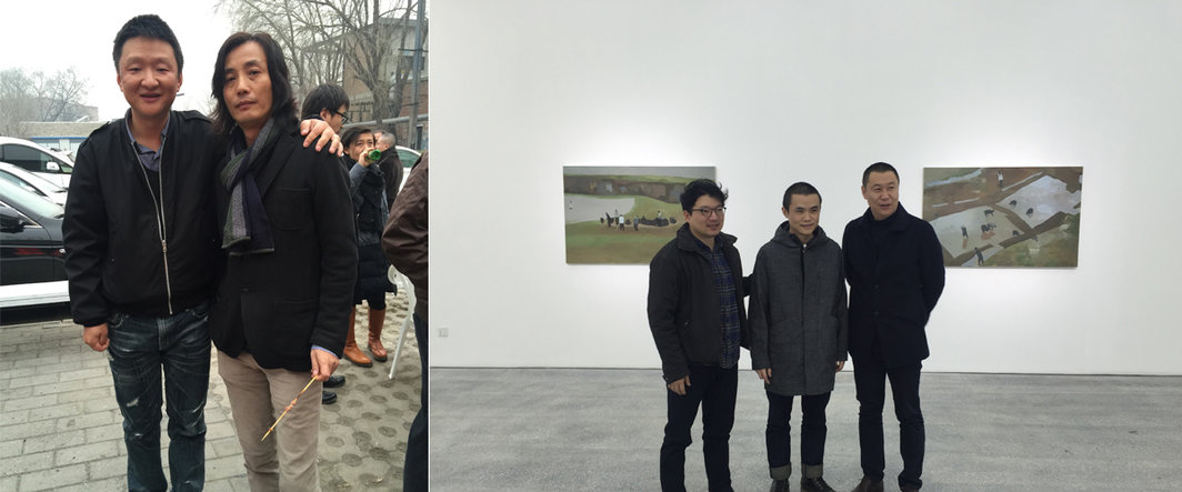 左：艺术家欧阳春与施勇；右：艺术家廖国核，汤大尧与站台中国的陈海涛（图片由王卓拍摄）.