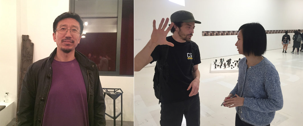 左：艺术家王兴伟；右：艺术家Sebastian Moldovan与时代美术馆策展人沈睿筠.