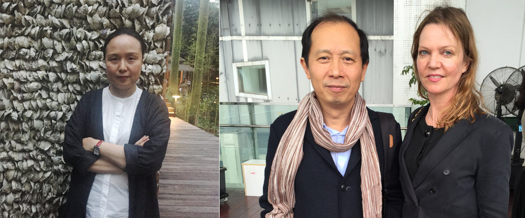左：《艺术界》及《艺术新闻》中文版出版人曹丹；右：策展人侯瀚如与Evelyne Jouanno.