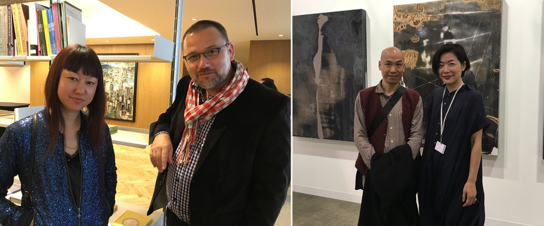 左：艺术家彭禹与马来世界现当代艺术博物馆馆长汤伟峰（Thomas J. Berghuis）；右：艺术家梁志和与Take Ninagawa画廊的蜷川敦子.