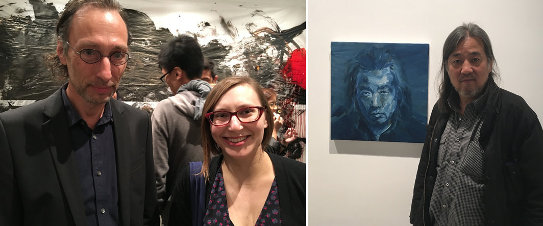左：香格纳画廊的何普林与艺术家小欧; 右：艺术家严培明.