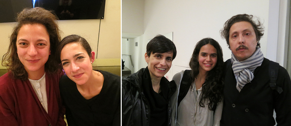 左：艺术家帕基·维拉苏布鲁（Paki Vlassopoulou）与3137空间的基尔桑迪·库米亚纳及（Chrysanthi Koumianaki）；右： NEON中心负责人艾莉娜·昆图里（Elina Kountouri）与其女儿爱娃，MAI中心经理达诺斯·阿格鲁布罗斯（Thanos Argyropoulos）.