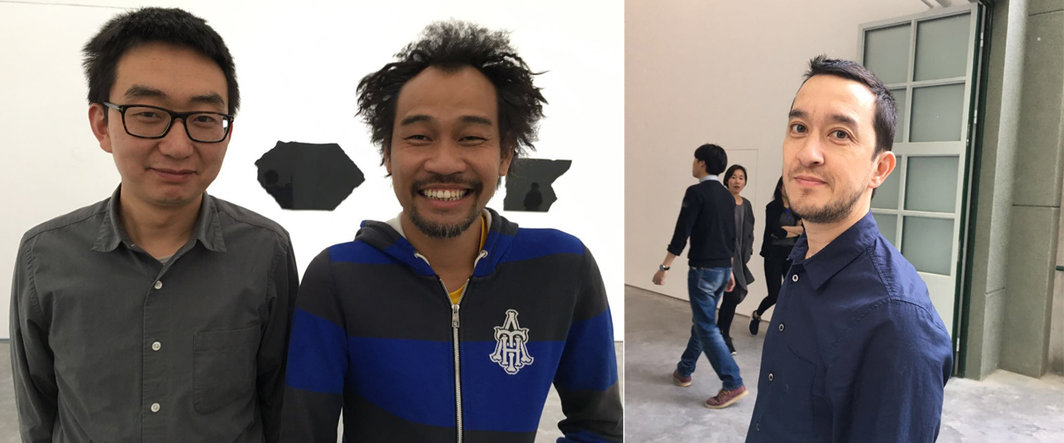 左：艺术家赵要与胡向前；右：策展人、评论家秦思源.