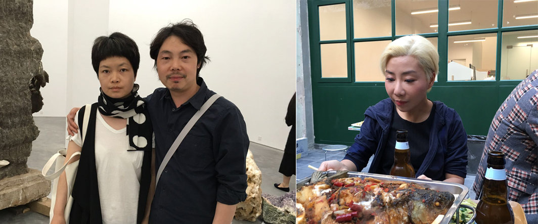 左：艺术家杨光南与杨心广；右：深圳OCT当代艺术中心总监刘秀仪.