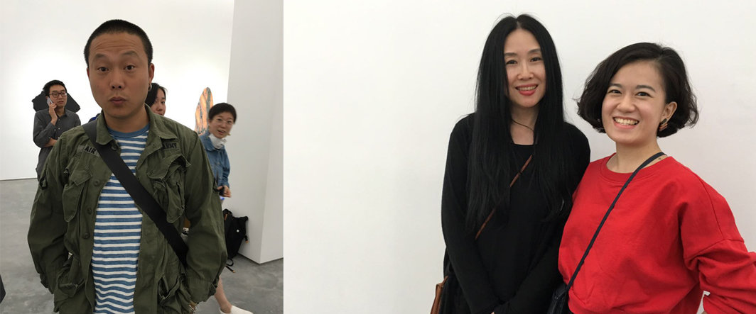 左：艺术家何岸；右：艺术家梁伟与李雪慧.