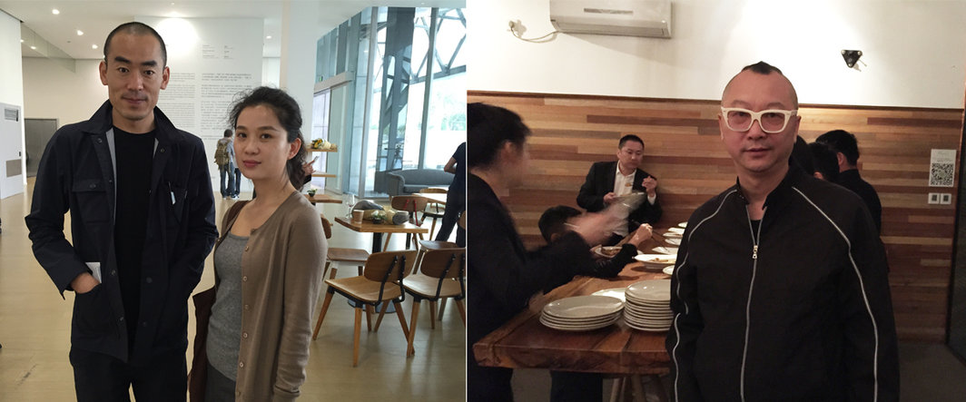 左：艺术家张鼎与胡晓媛；右：艺术家原弓.