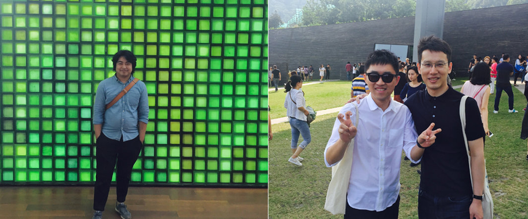 左：艺术家谢帆；右：艺术家李竞雄与白立方画廊的王欢.