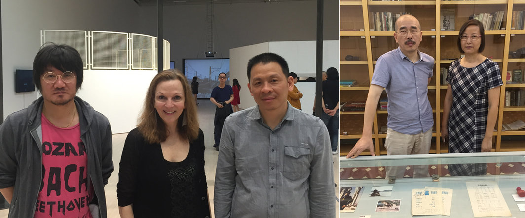 左：艺术家颜磊，古根海姆美术馆亚洲艺术策展人孟璐（Alexandra Munroe）与艺术家林一林；右：博尔赫斯艺术机构的陈侗与梁钜辉夫人余国庆.