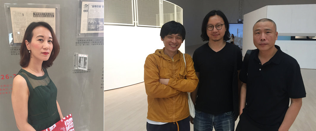 左：时代美术馆策展人蔡影茜；右：艺术家刘鼎，策展人苏伟与艺术家王友身.