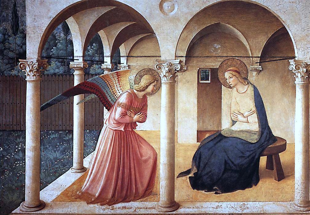 安吉利科，《天使报喜》，1433-1434，蛋彩，画板，175×180cm.