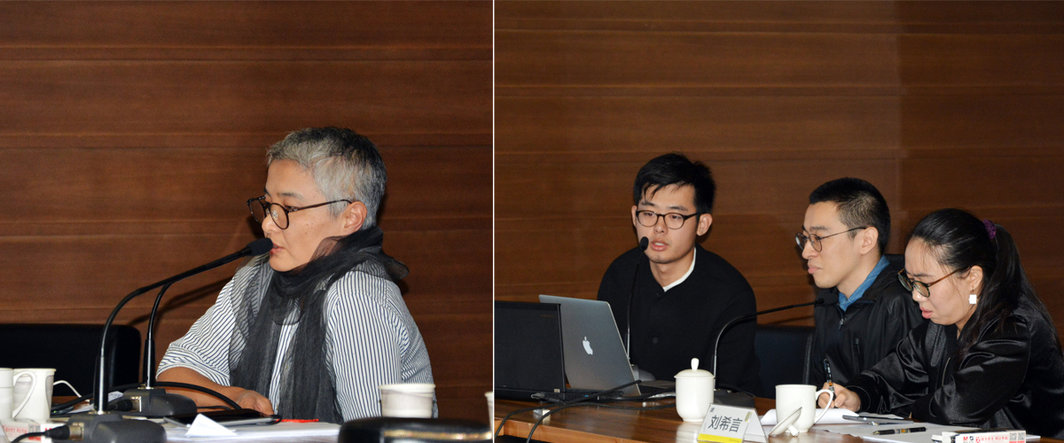 左：艺术家林延发言现场；右：艺术家陈陈陈发言现场.