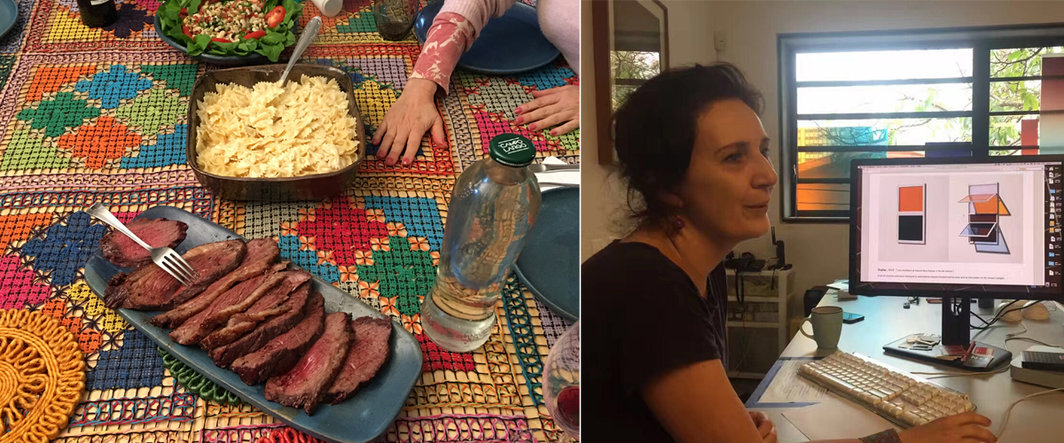 左：Leda Catunda家的午餐；右：Lucia Koch于工作室（图片由朱朱提供）