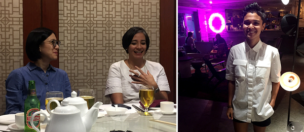 左：M+博物馆策展人马唯中与姚嘉善；右：都爹利会馆艺术项目经理Shormi Ahmed.