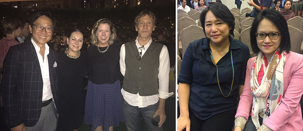 左：收藏家、艺术家林伟而（William Lim），画廊家Adriana Alvarez-Nichol与马芝安（Meg Maggio）, 以及作家Frederik Balfour；右：MILL6（南丰六厂）基金高级策展人高桥水木（Mizuki Takahashi）与亚洲艺术文献库公众活动项目策展人Ingrid Chu.