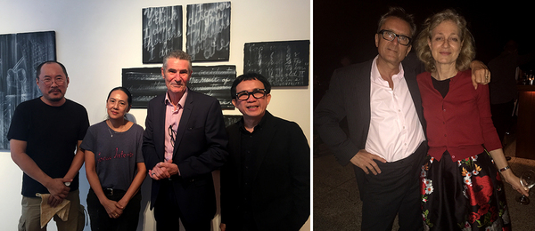 左：艺术家Manit Sriwanichpoom，电影人Ing Kanjanavanit,，大馆总监Euan Upston与艺术家Sutee Kunavichayanont；右：Georges de Tilly与Iola Lenzi.