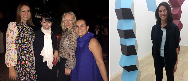 左：蛇形画廊CEO Yana Peel，首尔MMCA的Jiyoon Lee, 赞助人Marie-Soazic Geffroy，画商Adriana Alvarez-Nichol；右：Simon Lee的Ying Yue Li.