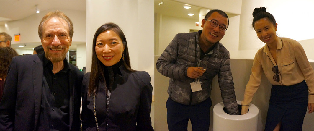 左：《Art in America》主编Richard Vine与艺术顾问黎蓉；右：艺术家孙逊与策展人王辛.