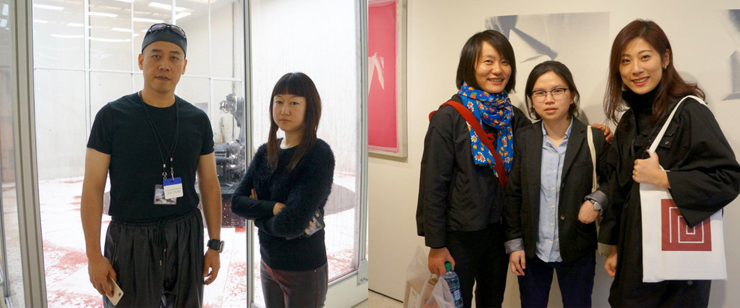 左：艺术家孙原&amp;彭禹；右：艺术家阚萱、《艺术界》编辑吴建儒与《艺术新闻》编辑徐丹羽.
