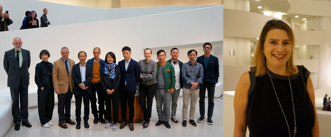 左：展览主创人员合影；右：艺术批评家Barbara Pollack.