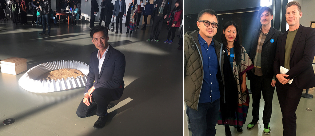 左：艺术家李明维；右：艺术家林明弘与蔡佳葳，策展人Kit Hammonds与画廊家Niklas Svennung.