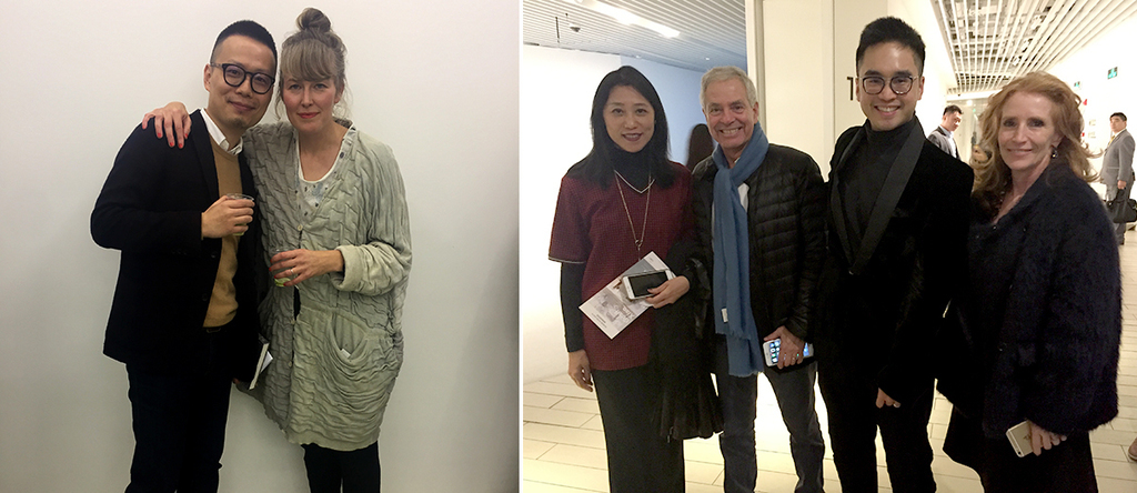 左：画廊家许宇与艺术家Nina Canell；右：Lucie Xu，收藏家Sylvain Lévy，K11基金会创始人郑志刚以及Dominique Lévy.