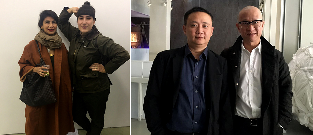 左：艺术顾问Zain Masud与艺术家Taus Makhacheva；右：M+ 高级策展人皮力与艺术家刘韡.