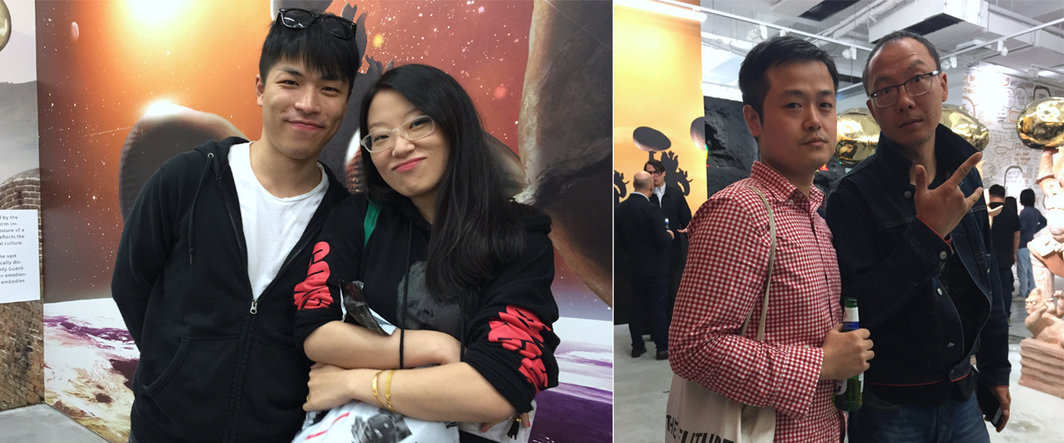 左：艺术家杨牧石与苗颖；右：艺术家张云垚与尚暾.