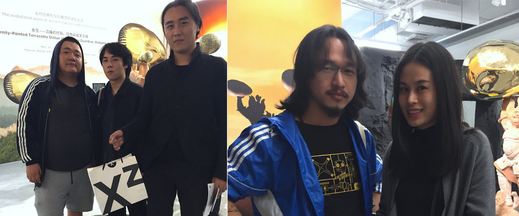 左：艺术家丁力，方阳及李汉威；右：艺术家吴珏辉与肖雅.