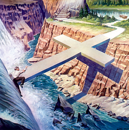 沃尔特·奥森，《激流上的桥梁》（局部），约1960年，海报，30 × 40". 选自“隐秘世界”，展览“吉姆·肖：末日在此”.
