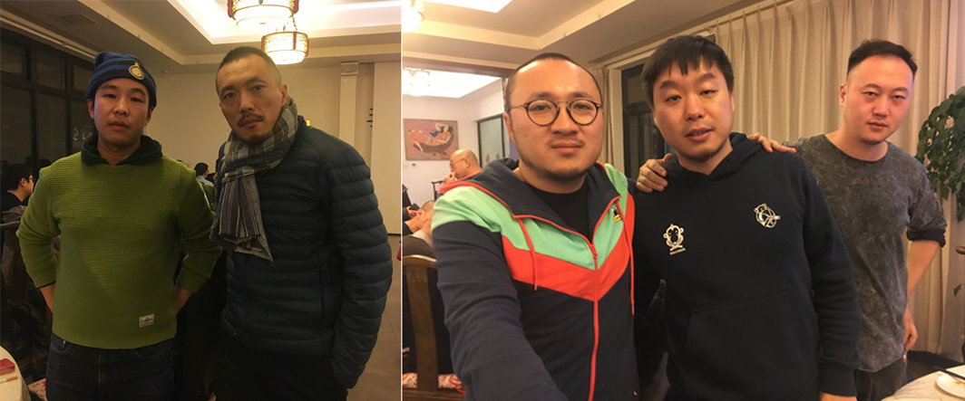 左：艺术家褚秉超与陈卫群；右：艺术家宗宁，韦加与包晓伟.