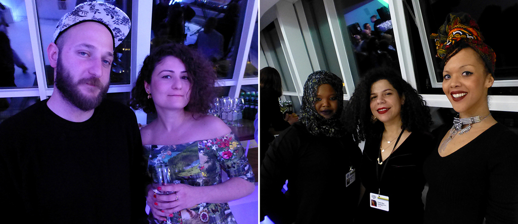 左：未来世代艺术奖候选人Vajiko Chachkhiani和Aslı Çavuşoğlu；右：未来世代艺术奖候选人Kameelah Janan Rasheed, Firelei Báez和Phoebe Boswell.