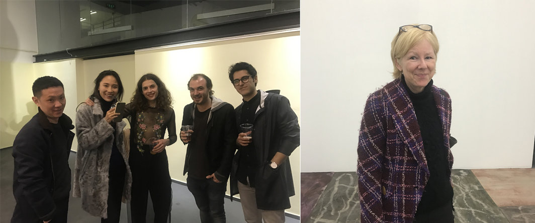 左：艺术家徐渠，寺上美术馆的刘麟瑶，艺术家Rouzbeh Akhbari，Ash Moniz和Felix Kalmenson; 右：策展人Karen Smith.
