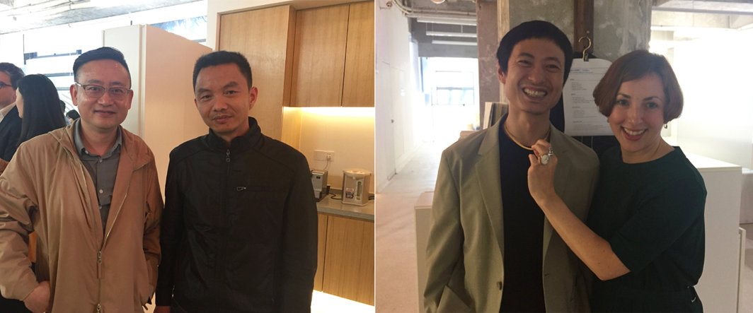 左：广州时代美术馆馆长赵趄与广州美术学院美术馆副馆长胡斌；右：艺术家李燎与策展人比利安娜·思瑞克.