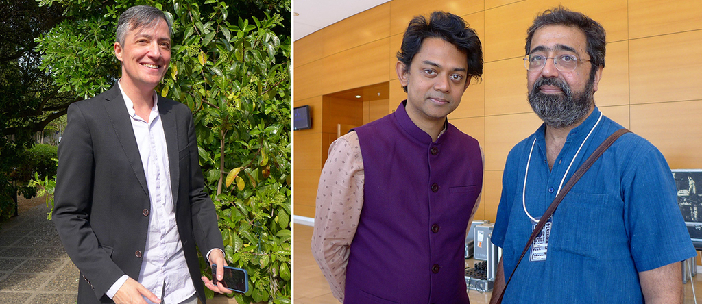 左：第十四届文献展公共项目策展人Paul B. Preciado；右：艺术家Naeem Mohaiemen和Amar Kanwar.