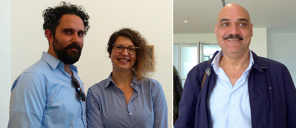 左：艺术家Yiannis Papadopoulos和Kalfayan Galleries的Yuli Karatsiki；右：策展人Tarek Abou El-Fetouh.