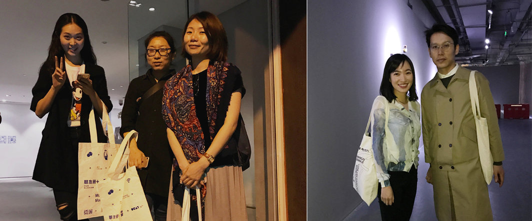 左：仁庐的于昊与孙瑾，以及《ArtReview Asia》的林昱；右：《ArtReview Asia》的范妮与艾可画廊的王欢.