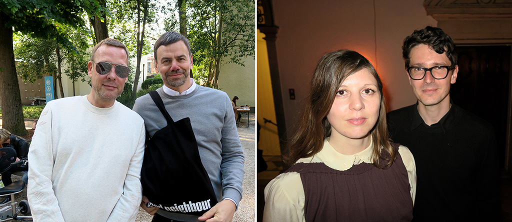 左：艺术家Michael Elmgreen与Ingar Dragset；右：艺术家Lucy McKenzie与Markus Proschek.