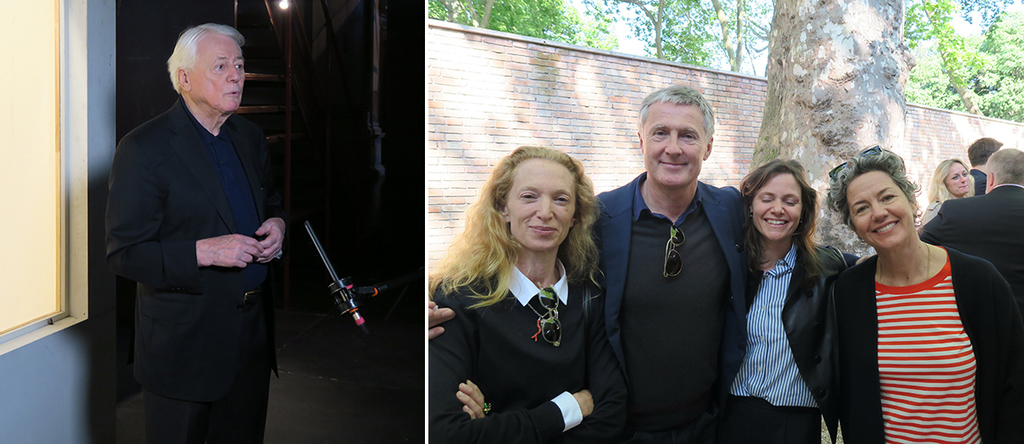 左：电影人、作家、哲学家Alexander Kluge；右：设计师Monica Zwirner，画廊家David Zwirner，Branny Jones与Bella Hubert.