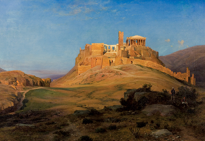 路易斯·古利特，《卫城日落》，1859，布面油画，29 1/2 × 42 7/8". 新美术馆，卡塞尔，选自第十四届卡塞尔文献展.