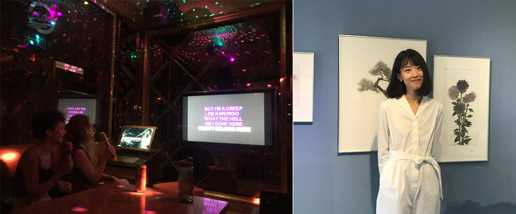 左：卡拉OK策划现场；右：艺术家常羽辰.