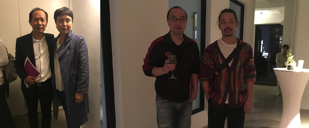 左：策展人侯瀚如与出版人曹丹；右：作家btr与艺术家唐狄鑫.