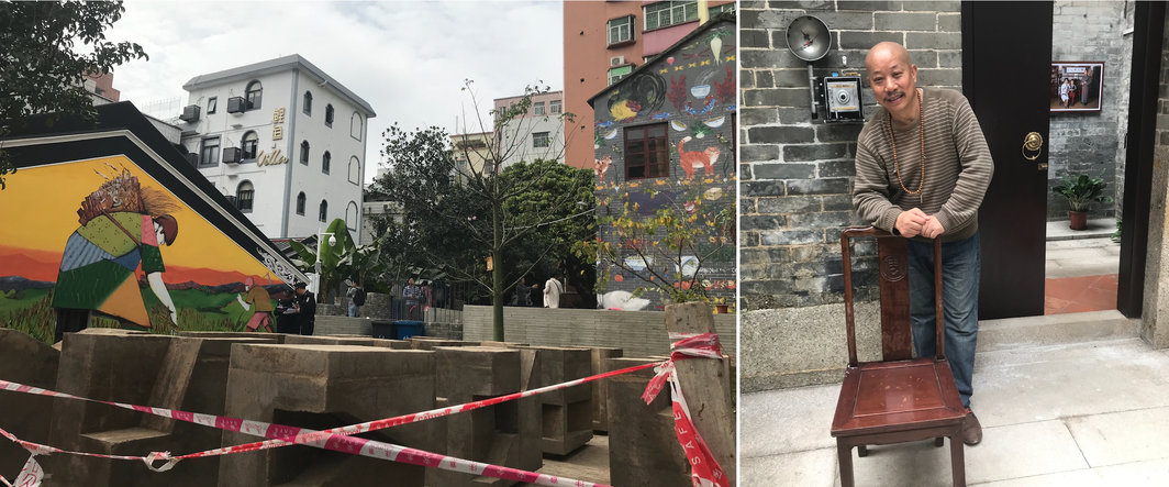 左：城中村一角；右：艺术家杨延康和他的“南头照相馆”项目.