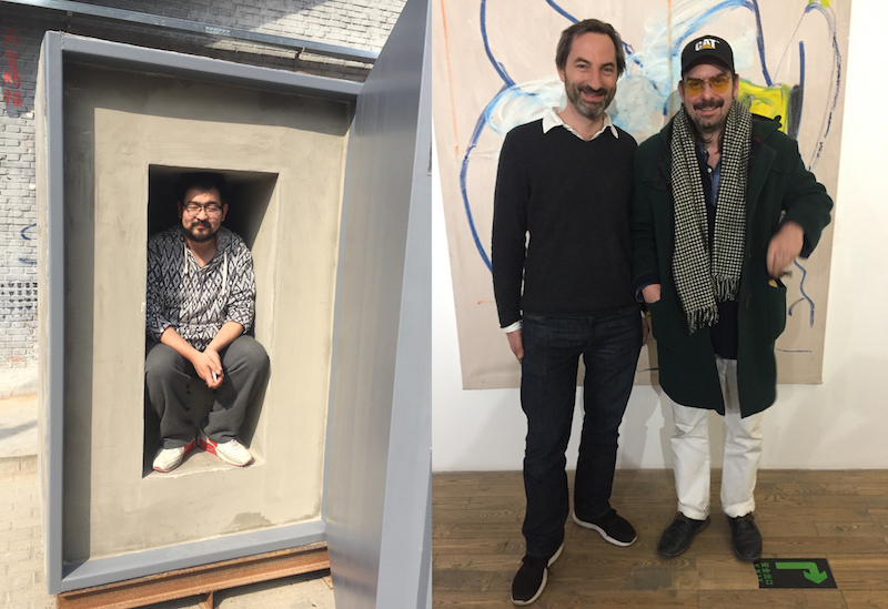 左：艺术家张玥；右：画廊家Hadrien de Montferrand与艺术家Spencer Sweeney.