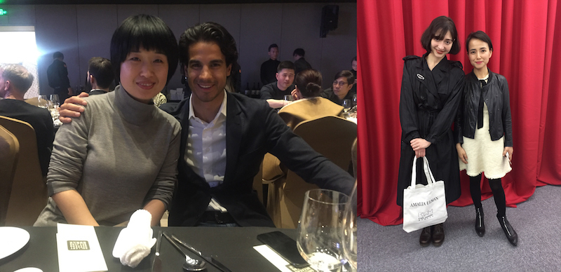 左：北京公社总监吕静静与收藏家John Dodelande；右：艺术家Amalia Ulman与金杜艺术中心艺术总监张宇凌.