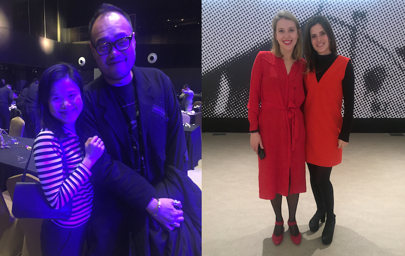 左：纽约格莱斯顿画廊的蔡秉桥与蓬皮杜艺术中心策展人马容元；右：俄罗斯ZARYA Center for Contemporary Art总策展人Alisa Bagdonaite与Karen Levy.