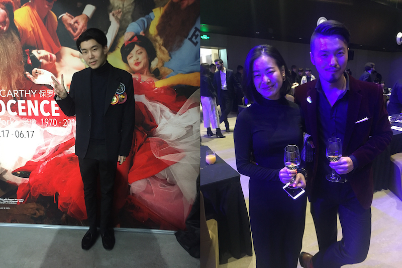 左：木木美术馆联合创始人黄勖夫；右：上海J: GALLERY的庄菱植与庄鑫磊.